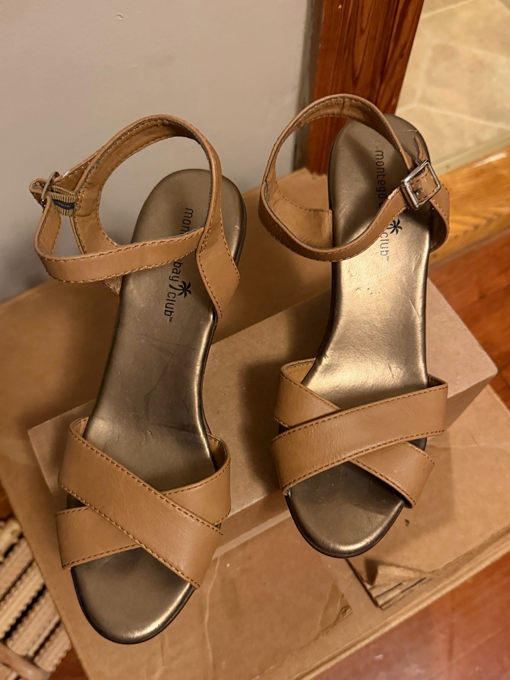 Montego Bay Club Tan Crisscross Ankle Strap Sandals